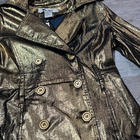 NWT Wet Seal Statement Gold Metallic Trench Style Jacket Blazer Double Breast XS - Picture 4 of 11